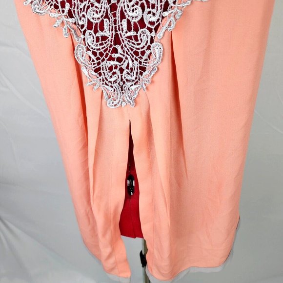 Esley Brand Peach & Gray Embroidered Lace Sleeveless Blouse w/ Split Back - S - Picture 9 of 12